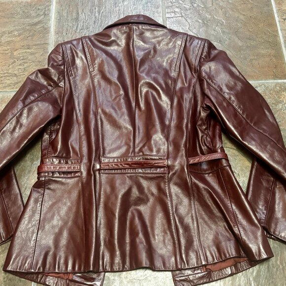 LEATHER REDISH/BROWN JACKET WILSON VINTAGE WAIST TIE/FRONT BUTTON WOMEN'S 10... - Picture 8 of 8
